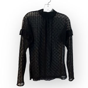 Birgette Herskind Black Sheer Lace Mock Neck Blouse size small